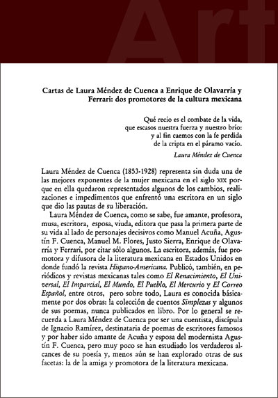 Cartas de Laura Méndez de Cuenca a Enrique de Olavarría y Ferrari: dos promotores de la cultura mexicana